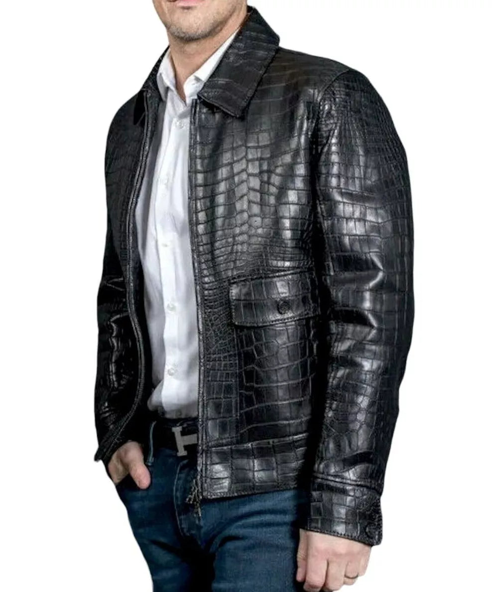 Crocodile Print Men leather Jacket
