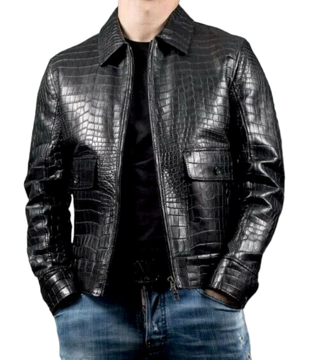 Crocodile Print Men leather Jacket